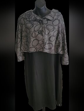 CJ Banks Black Dress with Grey Patterned Jacket, size 16W